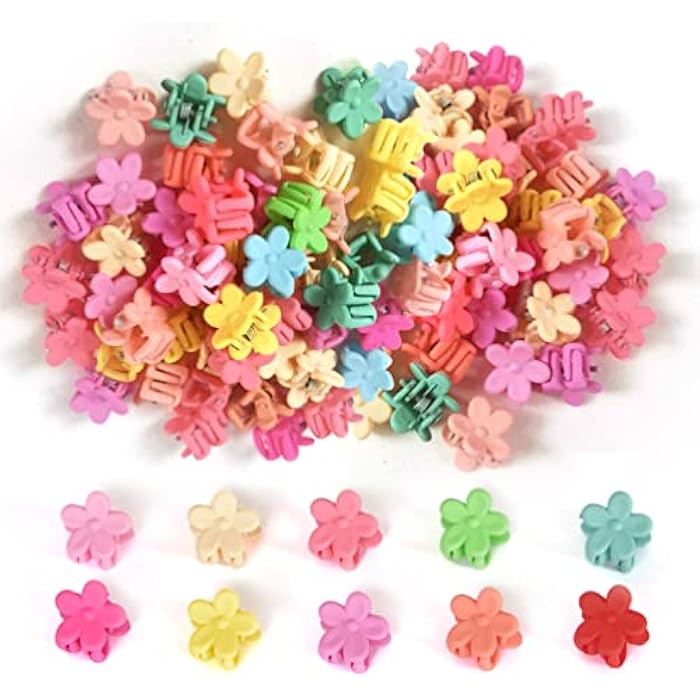 MODSIGHT Mini Hair Claw Clips for Girls, 50 Pcs Cute Flower Hair Claw with Box, Plastic Non-Slip Small Jaw Clips for Girls Baby Toddler Kids (Colorful) - Image 1